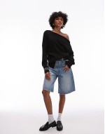 off the shoulder knitted top in black
