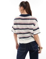 knitted short sved polo top in multi stripe