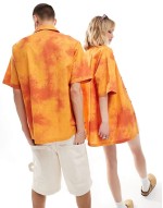 Big Discount Unisex oversized revere shirt in orange tie dye