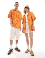 Big Discount Unisex oversized revere shirt in orange tie dye