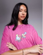 Disney unisex oversized t-shirt with Alice in Wonderland prints in washed pink