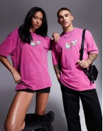 Disney unisex oversized t-shirt with Alice in Wonderland prints in washed pink