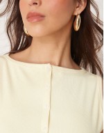 slash neck button through longline rib top in yellow