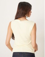 slash neck button through longline rib top in yellow