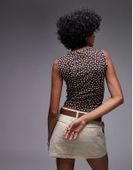 ruched polka dot top in brown