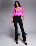 organza babydoll top with bow details in hot pink
