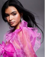 organza babydoll top with bow details in hot pink