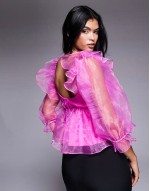 organza babydoll top with bow details in hot pink