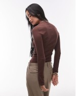 soft long sve jersey top in brown