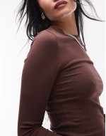 soft long sve jersey top in brown