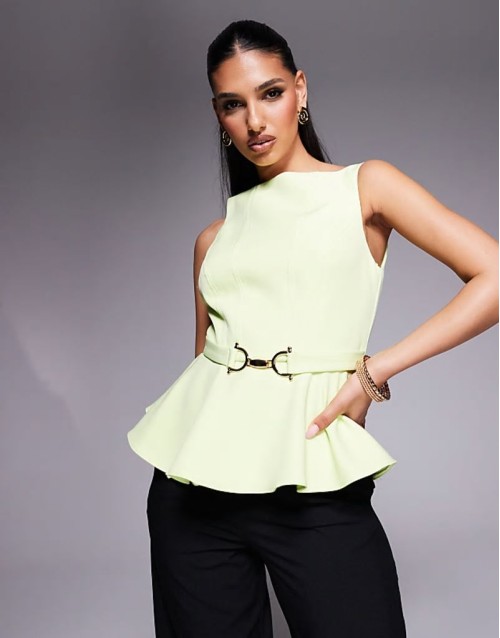 seamed peplum top in green