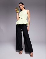 seamed peplum top in green