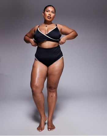 Curve contrast binding bikini in black