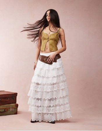 Lizi lace maxi skirt in chalk white