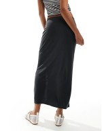 super soft jersey midi skirt with elastic fold in black