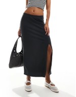 super soft jersey midi skirt with elastic fold in black