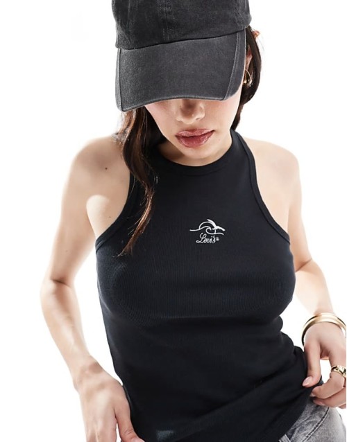 Gemini mini sunset embroid logo racer vest in black