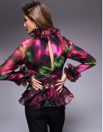 organza long sve exaggerated ruffle top in blurred floral