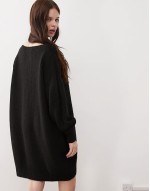 slash neck knitted jumper mini dress in black