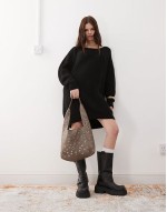 slash neck knitted jumper mini dress in black