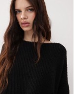 slash neck knitted jumper mini dress in black