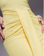 mesh long sve slash neck open back maxi dress with sash in pastel yellow