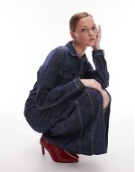 denim stretchy maxi shirt dress in indigo