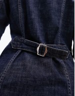 denim stretchy maxi shirt dress in indigo
