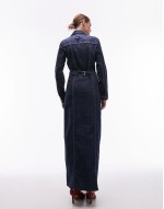 denim stretchy maxi shirt dress in indigo