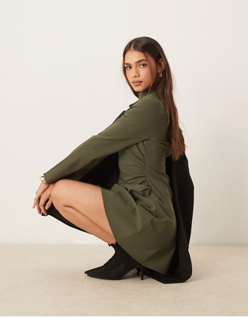 sculpt high neck mini dress in khaki
