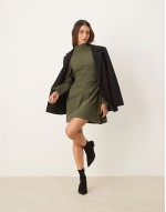 sculpt high neck mini dress in khaki