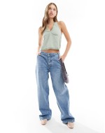 Cotton On halter neck linen look top with buttons in khaki