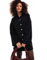 supersoft collared button down cardigan mini dress in black