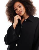 supersoft collared button down cardigan mini dress in black