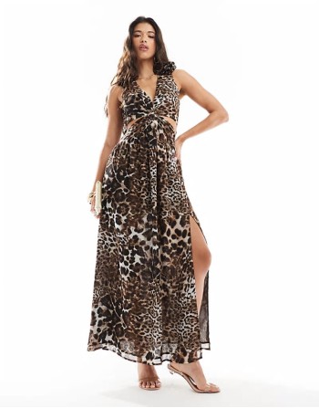 corsage shoulder maxi dress in leopard