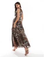 corsage shoulder maxi dress in leopard