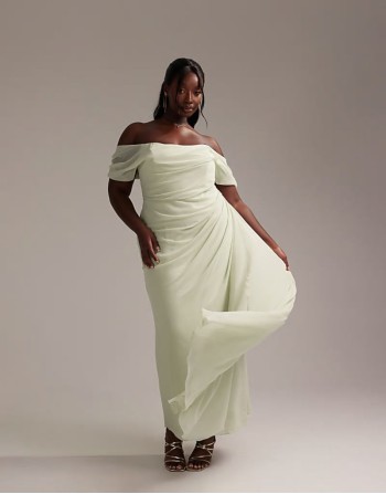 Curve Bridesmaids draped  midaxi dress in light green