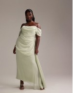 Curve Bridesmaids draped  midaxi dress in light green