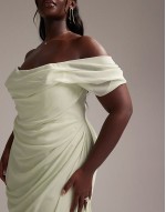Curve Bridesmaids draped  midaxi dress in light green