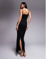 exclusive lace corset detail cami maxi dress in black