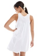 lace insert baby doll swing mini dress in white