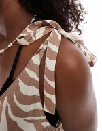 maxi beach dress with tie shoulder detail in natural zebra print