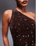 one shoulder sequin midaxi dress in chocolate