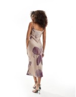 scoop neck bias midi dress in bold floral print
