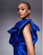 Tall structured plunge mini dress in cobalt blue