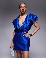 Tall structured plunge mini dress in cobalt blue