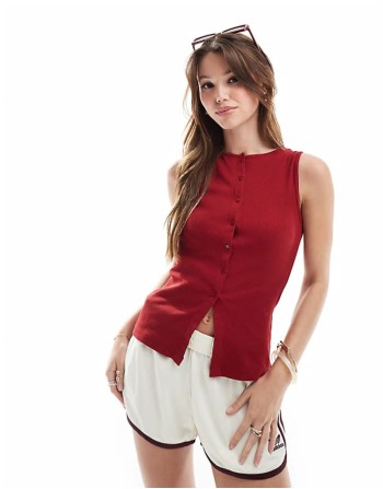 button down vest in red