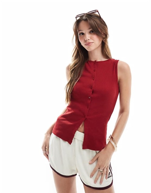 button down vest in red